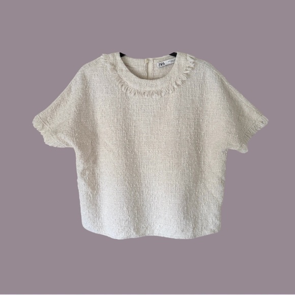 Zara | High-Fashion Tweed Fringe Blouse – Cream (XS-S) - Picture 1 of 7